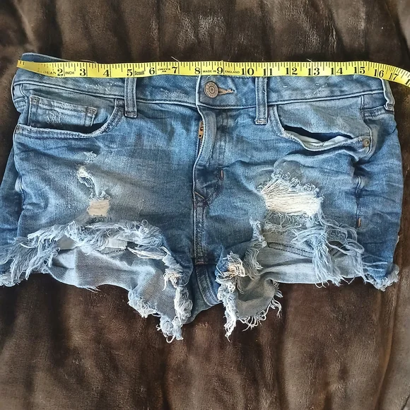 Express Light Blue Ripped Jean Shorts - Picture 3 of 8